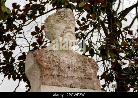 Una culla di immaginazione - Busto di Jules Verne - Jardin des Plantes - Nantes - Pays de la Loire - Francia Foto Stock