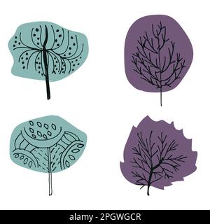 Insieme di alberi colorati astratti in stile cartoon Illustrazione Vettoriale