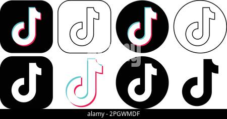 Set di logo Tiktok. Gruppo di realistiche icone dei social media logotipo. Tik Tok icona piatta Collezione modello nero colore modificabile. Foglio di Tik Tok piatto i Illustrazione Vettoriale