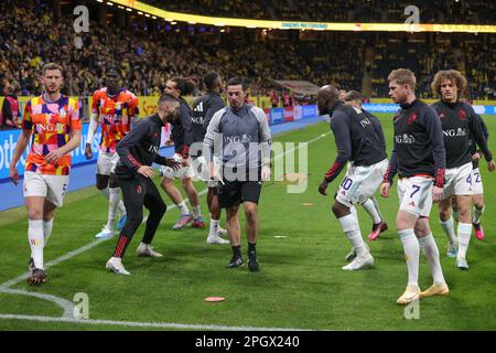 Solna, Svezia. 24th Mar, 2023. I giocatori belgi hanno mostrato prima di una partita di calcio tra la nazionale svedese e i Red Devils belgi, alla Friends Arena, a Solna, Svezia, venerdì 24 marzo 2023, la prima (su 8) partita di qualificazione Euro 2024. BELGA PHOTO VIRGINIE LEFOUR Credit: Agenzia Notizie Belga/Alamy Live News Foto Stock