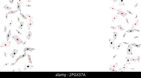 Carte da gioco in caduta sul bianco. Modello senza cuciture con carte da gioco in caduta con simboli di diamanti, club, cuori e picche. Illustrazione vettoriale fo Illustrazione Vettoriale