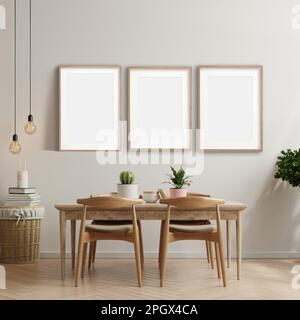 Mockup di interni moderni. Set da parete a galleria, parete vuota in camera da letto color beige neutro Foto Stock