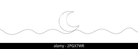 Una singola linea continua di Luna di Crescent. isolato su sfondo bianco Illustrazione Vettoriale