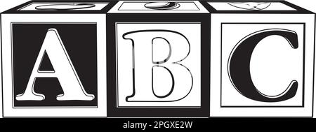 Blocchi per bambini. A, B. C, 1/c nero, sicuro per il taglio laser. Può essere modificato o personalizzato utilizzando un software di editing vettoriale. Illustrazione Vettoriale