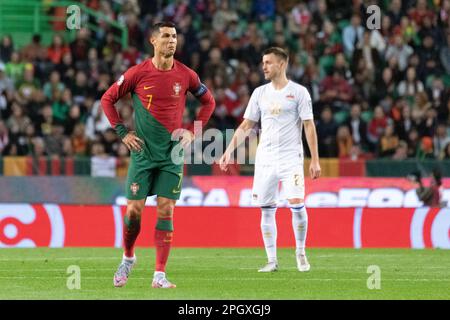 Lisbona, Portogallo. 23rd Mar, 2023. Marzo 23, 2023. Lisbona, Portogallo. PortugalÕs e al Nassr avanzano Cristiano Ronaldo (7) in azione durante il 1st° turno del Gruppo J per il turno di Qualifiche Euro 2024, Portogallo vs Liechtenstein Credit: Alexandre de Sousa/Alamy Live News Foto Stock