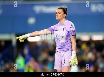 Il portiere di Liverpool Rachael legge durante il Barclays Women's Super League match al Goodison Park, Liverpool. Data immagine: Venerdì 24 marzo 2023. Foto Stock