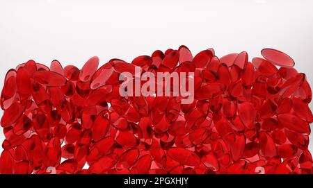 Molte compresse di gel rosso 3D rese contenute in cornice su sfondo bianco. Foto Stock