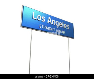 Cartello di uscita per la città di Los Angeles in 3D su sfondo bianco con tracciato di ritaglio incorporato. Foto Stock
