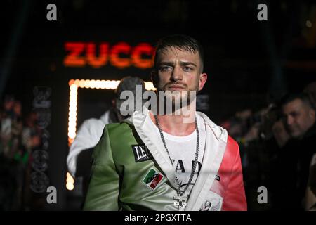 Zucco Ivan durante il Boxing WBC International Super Middlewight Title - Zucco Ivan vs Brown Germaine il 25 marzo 2023 ad Allianz Cloud, Milano, Italia Credit: Tiziano Ballabio Foto Stock