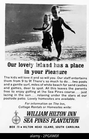 William Hilton Inn Sea Pines South Carolina annuncio in una rivista NatGeo, maggio 1965 Foto Stock