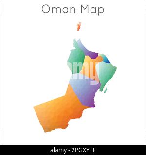 Mappa poly bassa dell'Oman. Mappa geometrica poligonale Oman in stile mosaico. Illustrazione Vettoriale