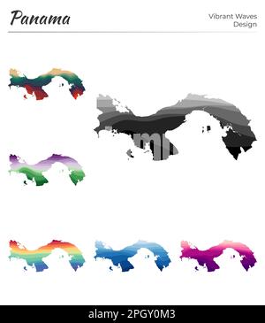 Serie di mappe vettoriali di Panama. Design dalle onde vibranti. Mappa luminosa del paese in stile geometrico con curve lisce. Mappa multicolore di Panama per il tuo progetto. Illustrazione Vettoriale