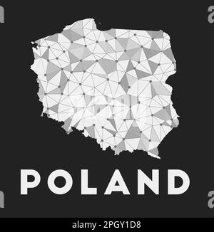 Polonia - Mappa della rete di comunicazione del paese. Design geometrico alla moda in Polonia su sfondo scuro. Illustrazione Vettoriale