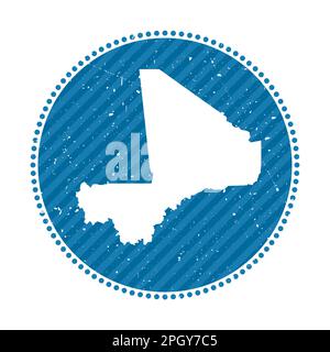 Adesivo da viaggio retrò a righe Mali. Badge con mappa del paese, illustrazione vettoriale. Può essere utilizzato come insegna, logotipo, etichetta, adesivo o badge del Mali. Illustrazione Vettoriale