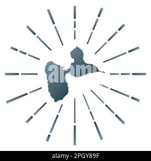 Scoppio di sole in pendenza grande-Terre. Mappa dell'isola con raggi stellari colorati. Illustrazione Vettoriale