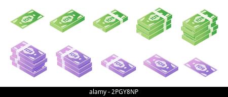 Set icone isometriche per banconote CFA Franc dell'Africa centrale Illustrazione Vettoriale