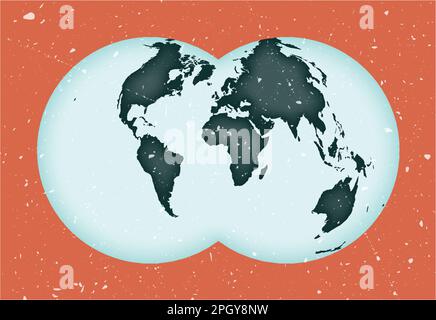 Poster della mappa del mondo. Proiezione globulare Nicolosi. Forma vintage World con texture grunge. Affascinante illustrazione vettoriale. Illustrazione Vettoriale