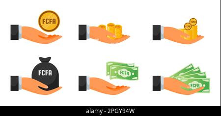 Consegna di denaro franco CFA centrafricano e set di monete Illustrazione Vettoriale
