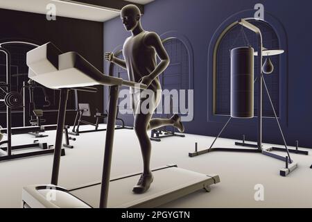 Uomo che corre su un tapis roulant, illustrazione Foto Stock