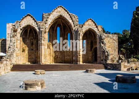 Rovine di Panagia tou Bourgou nell'ex quartiere ebraico, 14th ° secolo, Città Vecchia, Rodi, Grecia Foto Stock