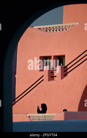 Case colorate nel quartiere di Mina, mia Park, Old Port Doha, Qatar Foto Stock