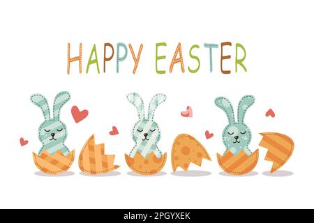 banner di pasqua coniglietti di pasqua in uova dipinte Illustrazione Vettoriale