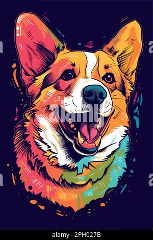 Adorabili corgi. Disegno vettoriale del cartone animato di cane felice. Illustrazione grafica di adesivi o magliette Illustrazione Vettoriale