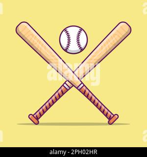 Illustrazione vettoriale del cartoon da baseball, illustrazione dell'icona del vettore del pallone e bastoni da baseball, Sticker del concetto dell'icona del vettore del baseball piatto Illustrazione Vettoriale