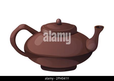 bollitore giapponese, teiera tradizionale in ceramica in stile cartoon isolato su sfondo bianco. . Illustrazione vettoriale Illustrazione Vettoriale