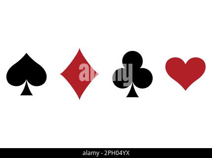 Set di simboli tuta da gioco - quattro forme di cuori, picche, Club e simboli Diamanti, illustrazione vettoriale Illustrazione Vettoriale