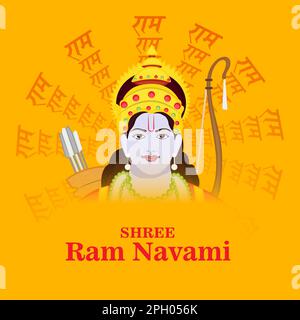 Illustrazione vettoriale di uno sfondo per la festa religiosa dell'India con il testo hindi che significa Shree RAM Navami celebrazione. Foto Stock