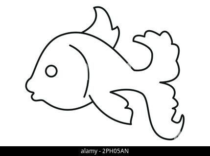 acquario fish - cartoon semplice contorno schematico bianco e nero illustrazione vettoriale isolato su bianco Illustrazione Vettoriale