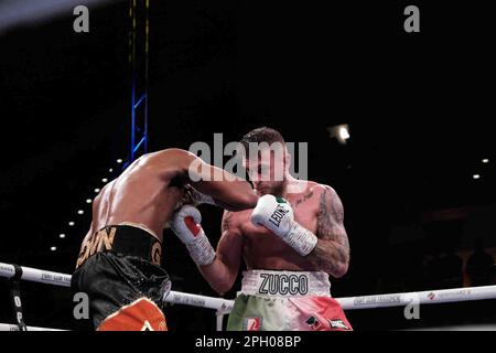 Milano, Italia. 24th Mar, 2023. Zucco VS Brown durante il titolo WBC International Super Middlewight - Zucco vs Brown, Boxing a Milano, marzo 24 2023 Credit: Independent Photo Agency/Alamy Live News Foto Stock