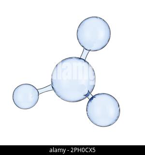 Modello di molecola di vetro astratto blu su sfondo bianco. rendering 3D Foto Stock