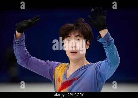 Saitama, Giappone. 25th Mar, 2023. Jin Boyang of China si esibisce durante il pattinaggio gratuito maschile al Campionato Mondiale di Pattinaggio ISU al Saitama Super Arena di Saitama, Giappone, 25 marzo 2023. Credit: Pablo Morano/Xinhua/Alamy Live News Foto Stock