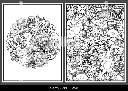 Pagine da colorare con fiori di doodle. Ornamento floreale per libro da colorare Illustrazione Vettoriale