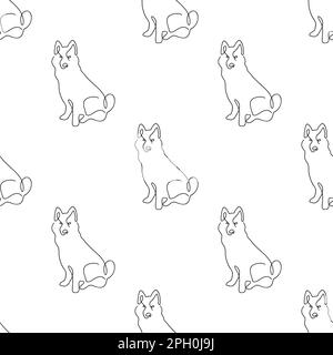 Motivo senza cuciture con disegno a cani in stile line art su sfondo bianco Illustrazione Vettoriale