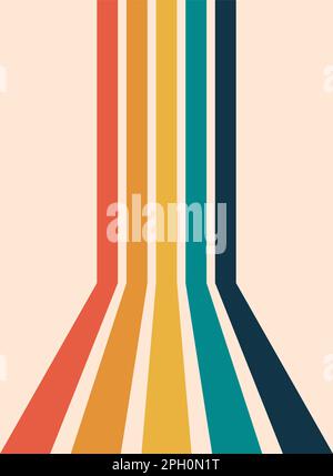 Righe retrò in una prospettiva. Sfondo linee vintage. Design grafico in stile anni '60 e '70. Astratto moderno sfondo verticale. Vettore Illustrazione Vettoriale
