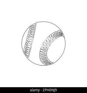 Logo simbolo palla da baseball in pelle con disegno a linea continua singolo. Disegno grafico dinamico a una linea, illustrazione vettoriale Illustrazione Vettoriale