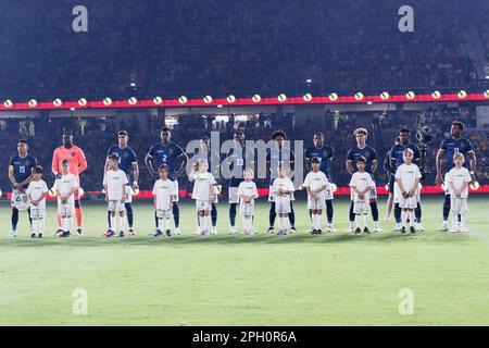 La squadra dell'Ecuador si allinea prima della partita tra Australia ed Ecuador al CommBank Stadium del 24 marzo 2023 a Sydney, Australia Foto Stock