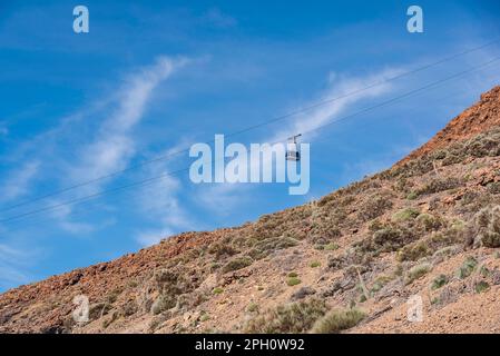 Funivia del Monte Teide nel giorno di marzo soleggiato. Vista dal basso. Foto Stock