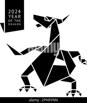 Origami drago d'acqua fatto carta, 2024 anno, per i saluti di Capodanno e il design di natale, semplice illustrazione vettoriale Illustrazione Vettoriale