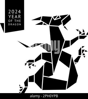 Origami drago d'acqua fatto carta, 2024 anno, per i saluti di Capodanno e il design di natale, semplice illustrazione vettoriale Illustrazione Vettoriale