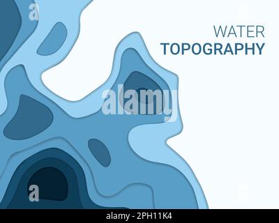 Taglio di carta, tessuto di fiume di acqua. Topografia astratta papercut art, paesaggio a onde blu, strati grafici moderni. Modello banner Web Marine. Forme del gradiente della curva. Sfondo del poster vettoriale Illustrazione Vettoriale