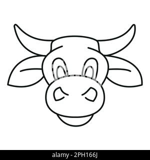 testa di vacca - cartoon semplice schema di contorno bianco e nero illustrazione vettoriale isolato su bianco Illustrazione Vettoriale
