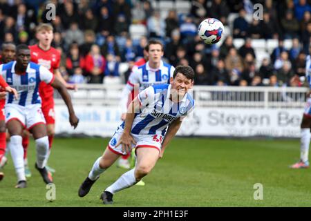 Hartlepool su Sabato 25th Marzo 2023. Connor Jennings di Hartlepool United cerca il flick on durante la partita della Sky Bet League 2 tra Hartlepool United e Leyton Orient a Victoria Park, Hartlepool, sabato 25th marzo 2023. (Foto: Scott Llewellyn | NOTIZIE MI) Credit: NOTIZIE MI & Sport /Alamy Live News Foto Stock