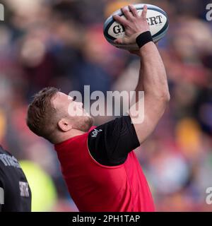 Brentford il sabato 25th marzo 2023. La squadra di Northampton si svolge durante la partita Gallagher Premiership tra London Irish e Northampton Saints al GTECH Community Stadium di Brentford sabato 25th marzo 2023. (Foto: Federico Guerra Maranesi | NOTIZIE MI) Credit: NOTIZIE MI & Sport /Alamy Live News Foto Stock