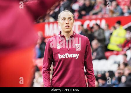 Manchester, Regno Unito. 25th Mar, 2023. Manchester, Inghilterra, 25th 2023 marzo: Lucy Parker (15 West Ham) si riscalda durante il gioco della Super League delle donne fa Barclays tra Manchester United e West Ham a Old Trafford a Manchester, Inghilterra (Natalie Mincher/SPP) Credit: SPP Sport Press Photo. /Alamy Live News Foto Stock