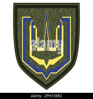 Segno uniforme con tridente dorato. Distintivo di spalla Green Military Ranks. Esercito soldato chevron. Illustrazione vettoriale colorata isolata su sfondo bianco Illustrazione Vettoriale