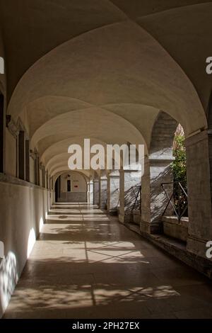 LIONE, FRANCIA, 12 marzo 2023 : il chiostro dell'antico ospedale Hotel-Dieu, ora rinnovato come centro commerciale e d'arte. Foto Stock